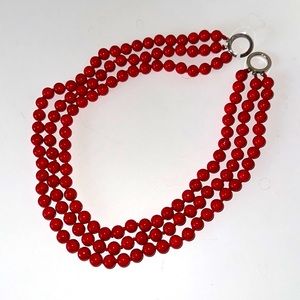 Red coral three strand necklace